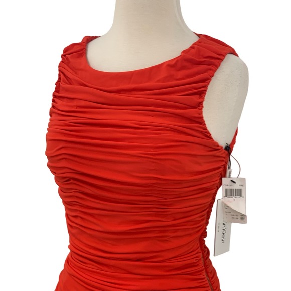 NWT Calvin Klein Ruched Zippered Sleeveless Knit Top Fire Orange/Red Small - Picture 2 of 10